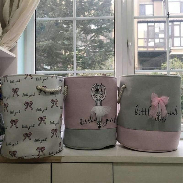 Planet Gates 35*40cm Pink Laundry Basket for Dirty Clothes Cotton Ballet Girl Bow Print Toys Organizer Home Storage & Organization