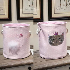 Planet Gates 35*40cm Sundries Storage Barrels High Capacity Pink Swan Cat Foldable Toy Storage Box Home Organizer Dirty Laundry Basket Canvas