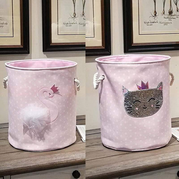 Planet Gates 35*40cm Sundries Storage Barrels High Capacity Pink Swan Cat Foldable Toy Storage Box Home Organizer Dirty Laundry Basket Canvas