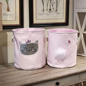 Planet Gates 35*40cm Sundries Storage Barrels High Capacity Pink Swan Cat Foldable Toy Storage Box Home Organizer Dirty Laundry Basket Canvas