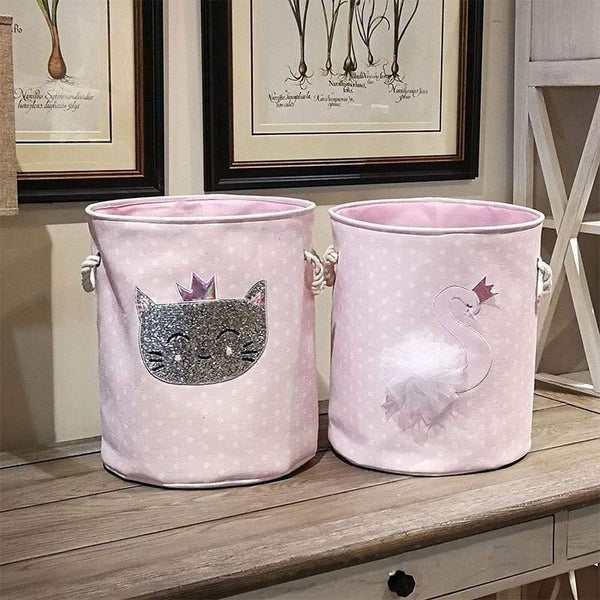 Planet Gates 35*40cm Sundries Storage Barrels High Capacity Pink Swan Cat Foldable Toy Storage Box Home Organizer Dirty Laundry Basket Canvas