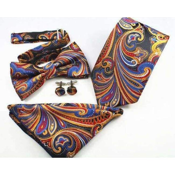 Planet Gates 35 GUSLESON New Plaid Paisley Tie Set 100% Silk Jacquard Mens Necktie Gravata Hanky Cufflinks Bowtie Set Mens Tie for Wedding Party