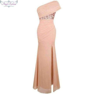 Planet Gates 350 pic color / 12 / China Angel fashions One Shoulder Pleat Ruched Sequin Slit Mermaid Long Evening Dress 350