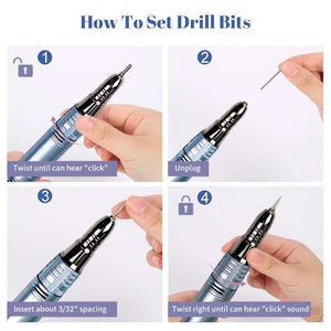 Planet Gates 35000RPM Nail Art Drill Gel Electric Nail Drill 35W Nail Polisher with Set Nail Drill Bits Manicure Machie Nail Salon Tools