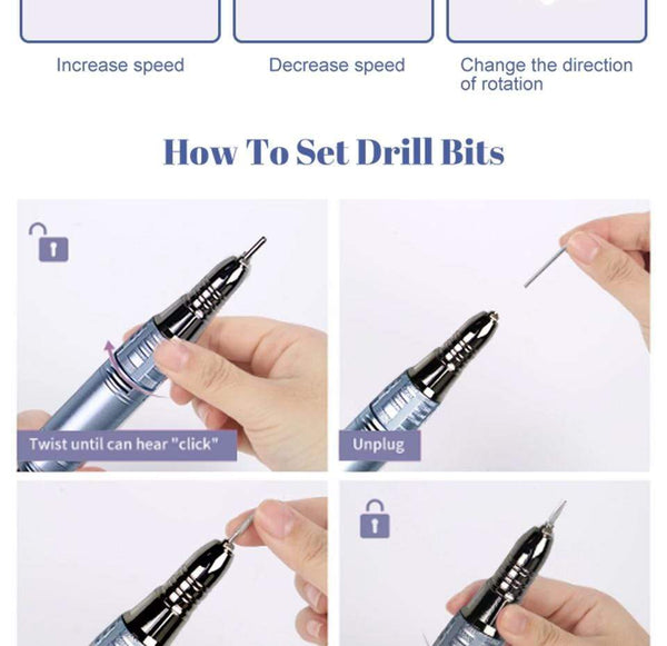 Planet Gates 35000RPM Nail Art Drill Gel Electric Nail Drill 35W Nail Polisher with Set Nail Drill Bits Manicure Machie Nail Salon Tools