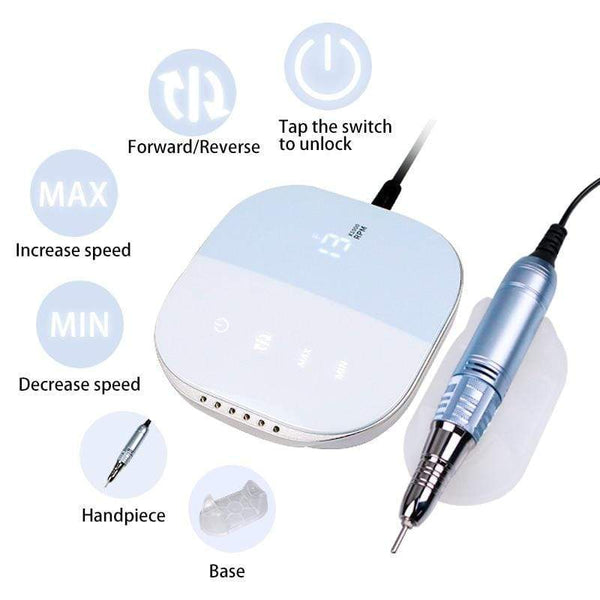 Planet Gates 35000RPM Nail Art Drill Gel Electric Nail Drill 35W Nail Polisher with Set Nail Drill Bits Manicure Machie Nail Salon Tools