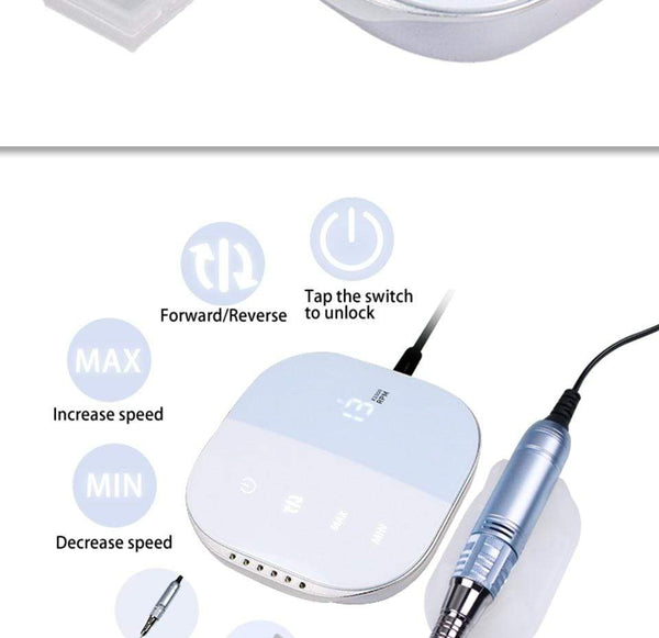 Planet Gates 35000RPM Nail Art Drill Gel Electric Nail Drill 35W Nail Polisher with Set Nail Drill Bits Manicure Machie Nail Salon Tools