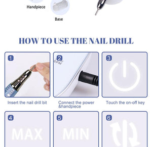 Planet Gates 35000RPM Nail Art Drill Gel Electric Nail Drill 35W Nail Polisher with Set Nail Drill Bits Manicure Machie Nail Salon Tools