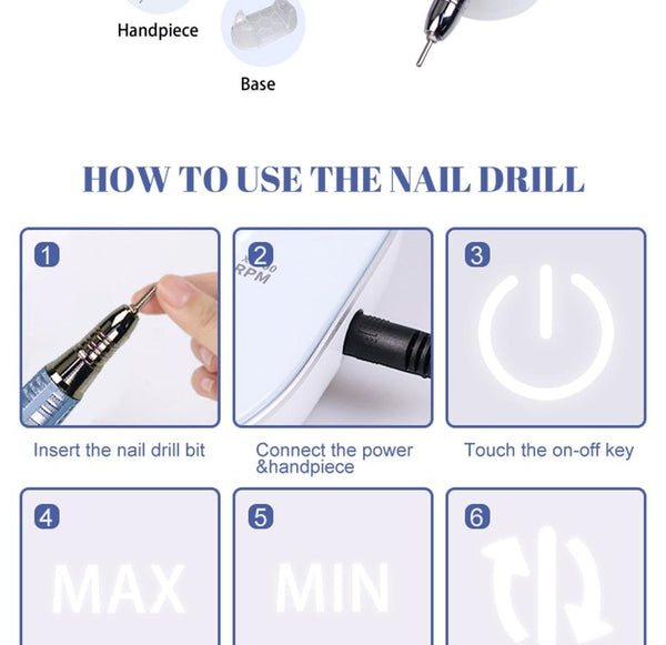 Planet Gates 35000RPM Nail Art Drill Gel Electric Nail Drill 35W Nail Polisher with Set Nail Drill Bits Manicure Machie Nail Salon Tools