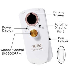 Planet Gates 35000RPM Portable Rechargeable Electric Nail Drill Machine File Pedicure Equipment Manicure Kit Nail Gel Art Polishing Tools