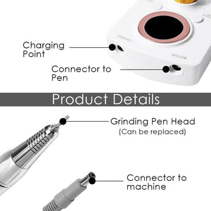 Planet Gates 35000RPM Portable Rechargeable Electric Nail Drill Machine File Pedicure Equipment Manicure Kit Nail Gel Art Polishing Tools
