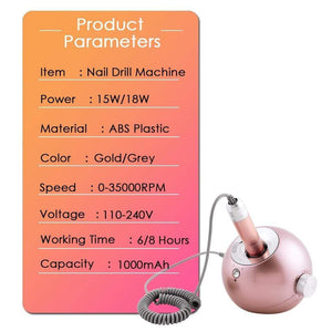 Planet Gates 35000RPM Portable Rechargeable Electric Nail Drill Machine File Pedicure Equipment Manicure Kit Nail Gel Art Polishing Tools