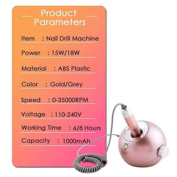 Planet Gates 35000RPM Portable Rechargeable Electric Nail Drill Machine File Pedicure Equipment Manicure Kit Nail Gel Art Polishing Tools