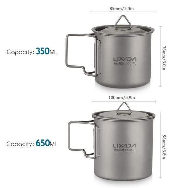 Planet Gates 350ml and 650 ml Outdoor Titanium Cup Mug Pots Tableware Camping Cup Picnic Water Cup Mug of Coffee Tea with Lid 300/350/420/550/650/750ml
