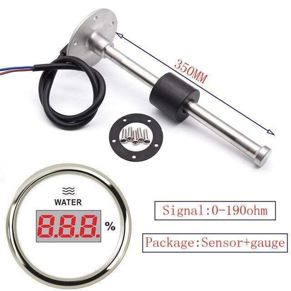 Planet Gates 350mm WS Digital 0-190ohm Water Level Gauge 52MM Water Tank Level Indicator Meter with Water Level Sensor Sender Unit for Yacht 100-500MM