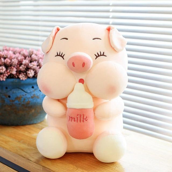 Planet Gates 35cm / pink 2 Cute Baby Bottle Sleeping Pig Plush Pillow Animals Stuffed Pillows Kids Adults Pets Bolster Sofa Chair Decor Friend Gift 35/45cm