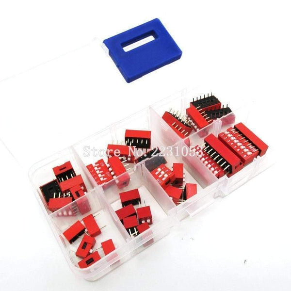 Planet Gates 35PCS/LOT Dip Switch Kit In Box 1 2 3 4 5 6 8 Way 2.54mm Toggle Switch Red Snap Switches Mixed Kit Each 5PCS Combination Set