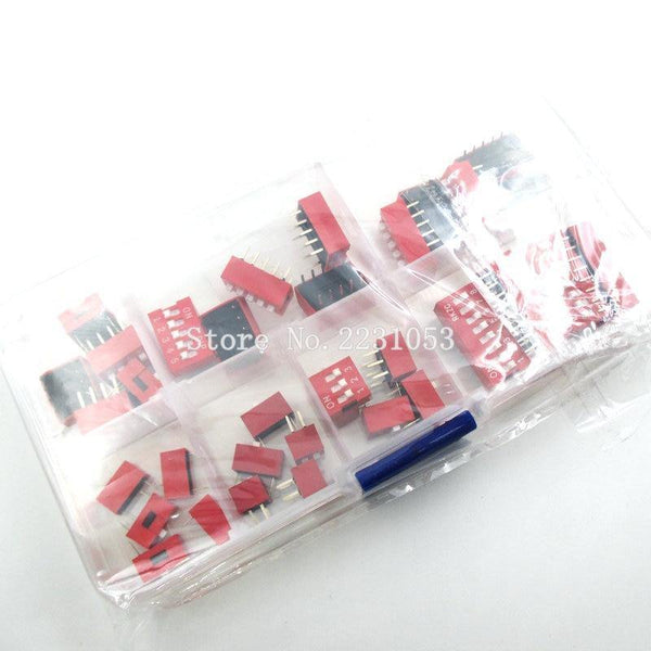 Planet Gates 35PCS/LOT Dip Switch Kit In Box 1 2 3 4 5 6 8 Way 2.54mm Toggle Switch Red Snap Switches Mixed Kit Each 5PCS Combination Set