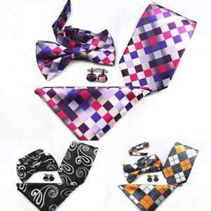Gusleson New Plaid Paisley Tie Set 100% Silk Jacquard Mens Necktie Gravata Hanky Cufflinks Bowtie Set Mens Tie For Wedding Party