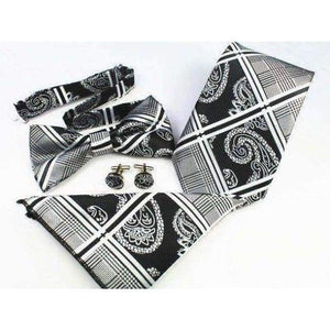 Planet Gates 36 GUSLESON New Plaid Paisley Tie Set 100% Silk Jacquard Mens Necktie Gravata Hanky Cufflinks Bowtie Set Mens Tie for Wedding Party