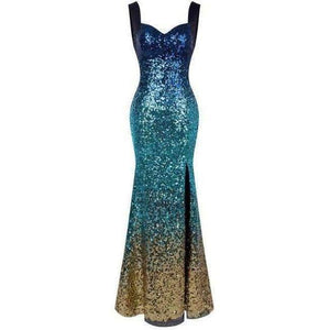 Planet Gates 360 blue yellow / 12 Angel-fashions Sequined Gradient Sash Hollow Out Celebrity Dress Long Evening Dresses Blue 360 382
