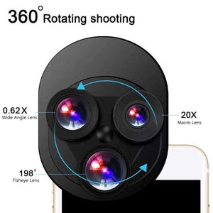 Planet Gates 360 Rotation Phone Lens Wide Angle + Macro + Fisheye 3 in 1 Camera for Smartphone iPhone Samsung Huawei Xiaomi Mobile