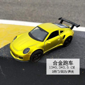 Planet Gates 3611B-1-Yellow Alloy Pull Back Car 1:39 Simulation Sports Car Door Open Sound and Light Car Model