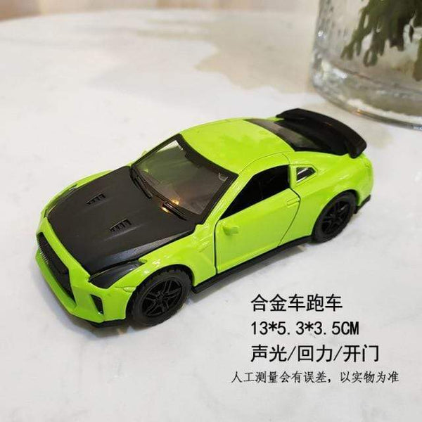 Planet Gates 3611B-Green Alloy Pull Back Car 1:39 Simulation Sports Car Door Open Sound and Light Car Model