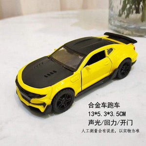 Planet Gates 3611B-Yellow Alloy Pull Back Car 1:39 Simulation Sports Car Door Open Sound and Light Car Model