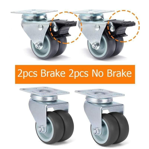 Planet Gates 371103 2 Brake 2 No Brake 4pcs KAK Swivel Mute Wheel Caster Replacement 2 Inches 60KG Soft Rubber Safe Roller Furniture Wheels for Trolley Dining Table