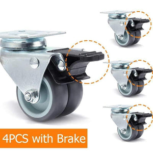 Planet Gates 371103 4PCS With Brake 4pcs KAK Swivel Mute Wheel Caster Replacement 2 Inches 60KG Soft Rubber Safe Roller Furniture Wheels for Trolley Dining Table