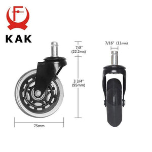 Planet Gates 371103 5PCS KAK 3" Universal Mute Wheel Office Chair Caster Replacement 60KG Casters Rubber Soft Safe Roller Furniture Wheel Hardware