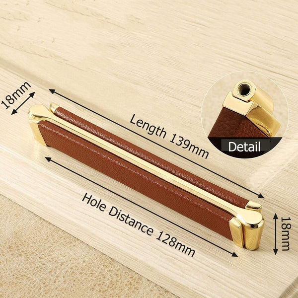 Planet Gates 371104 Handle-5051P-128R Modern Gold Cabinet Knobs And Handles Red Leather Kitchen Handle Fashion Drawer Knobs Pulls Furniture Handle Door Hardware