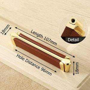 Planet Gates 371104 Handle-5051P-96R Modern Gold Cabinet Knobs And Handles Red Leather Kitchen Handle Fashion Drawer Knobs Pulls Furniture Handle Door Hardware