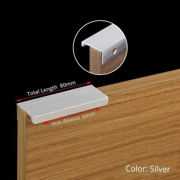 Planet Gates 371104 Silver-Length 80mm Fashion Black Hidden Cabinet Handles Aluminum Alloy Kitchen Handles Cupboard Pulls Drawer Knobs Furniture Room Door Hardware