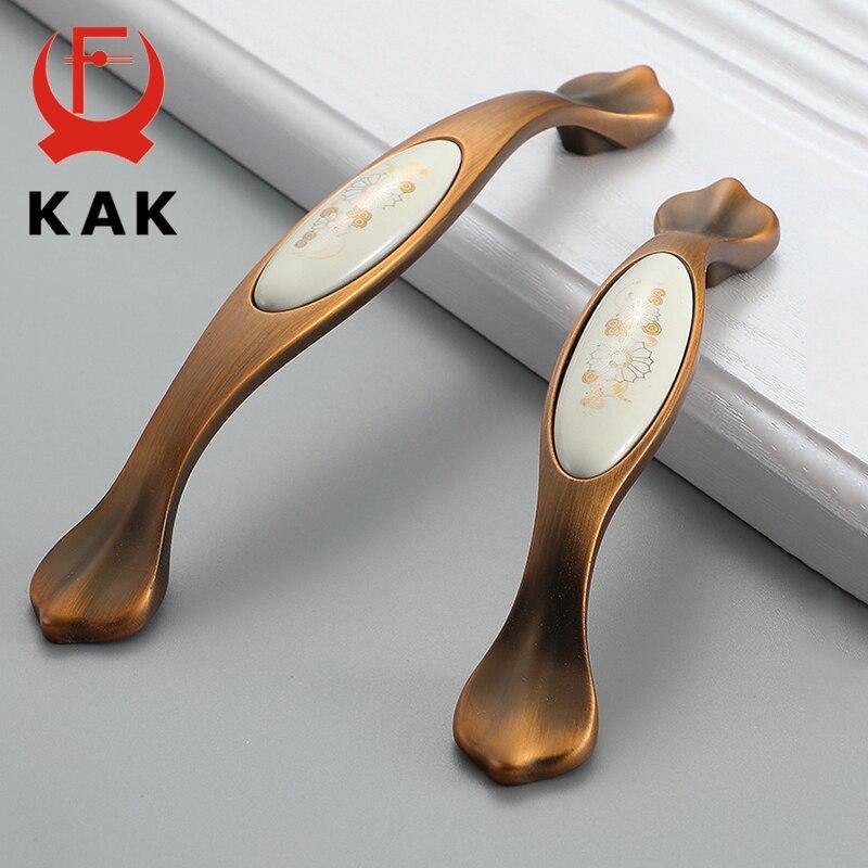 Planet Gates 371104 Vintage Ceramic Cabinet Knobs And Handles European Style Yellow Bronze Kitchen Handle Furniture Door Handle Pulls Hardware