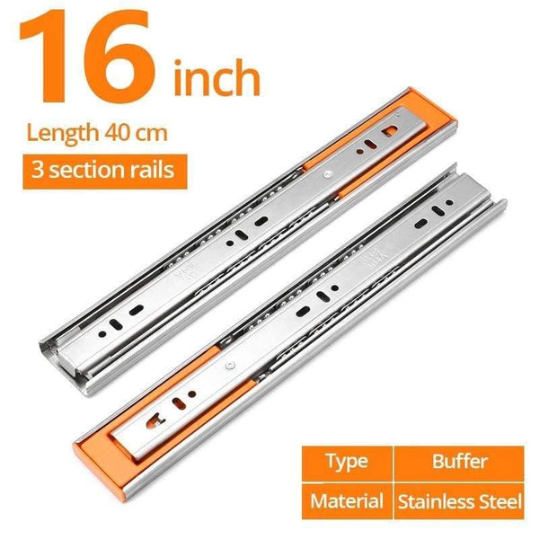 Planet Gates 371107 Buffer 16inch 40cm 10" - 22" Stainless Steel Drawer Slides Soft Close Drawer Track Rail Sliding Three-Section Cabinet Slides Furniture Hardware