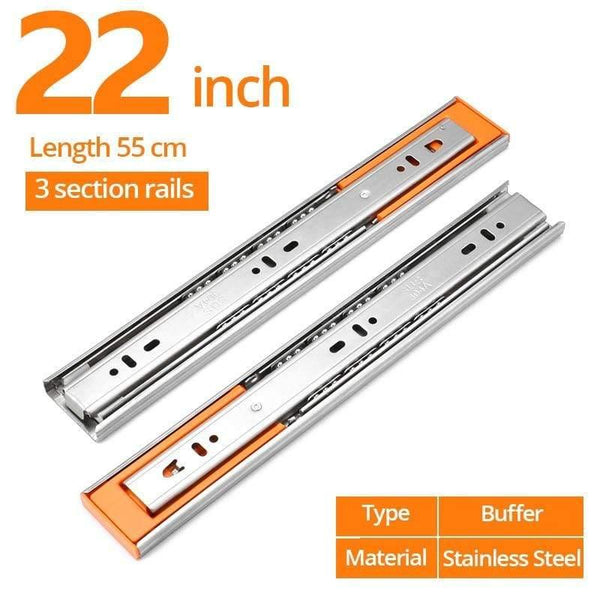Planet Gates 371107 Buffer 22inch 55cm 10" - 22" Stainless Steel Drawer Slides Soft Close Drawer Track Rail Sliding Three-Section Cabinet Slides Furniture Hardware