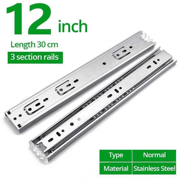 Planet Gates 371107 Normal 12inch 30cm 10" - 22" Stainless Steel Drawer Slides Soft Close Drawer Track Rail Sliding Three-Section Cabinet Slides Furniture Hardware