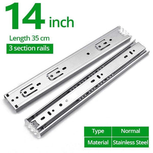 Planet Gates 371107 Normal 14inch 35cm 10" - 22" Stainless Steel Drawer Slides Soft Close Drawer Track Rail Sliding Three-Section Cabinet Slides Furniture Hardware
