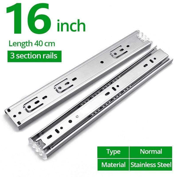 Planet Gates 371107 Normal 16inch 40cm 10" - 22" Stainless Steel Drawer Slides Soft Close Drawer Track Rail Sliding Three-Section Cabinet Slides Furniture Hardware