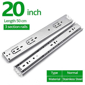 Planet Gates 371107 Normal 20inch 50cm 10" - 22" Stainless Steel Drawer Slides Soft Close Drawer Track Rail Sliding Three-Section Cabinet Slides Furniture Hardware