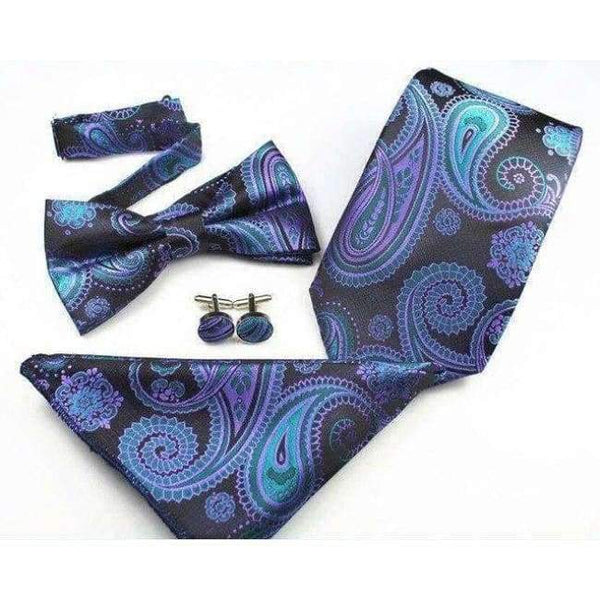Planet Gates 38 GUSLESON New Plaid Paisley Tie Set 100% Silk Jacquard Mens Necktie Gravata Hanky Cufflinks Bowtie Set Mens Tie for Wedding Party