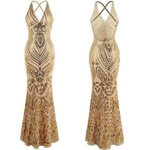 Planet Gates 381 gold v neck / 12 Angel-fashions Vintage Gatsby Party Sequin Mermaid Long Evening Dress Abendkleid 381