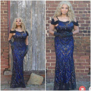 Planet Gates 381 V Neck Black / 12 Angel-fashions Vintage Gatsby Party Sequin Mermaid Long Evening Dress Abendkleid 381