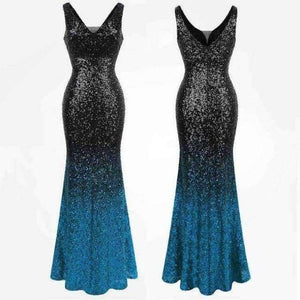 Planet Gates 382 black blue / 12 Angel-fashions Sequined Gradient Sash Hollow Out Celebrity Dress Long Evening Dresses Blue 360 382