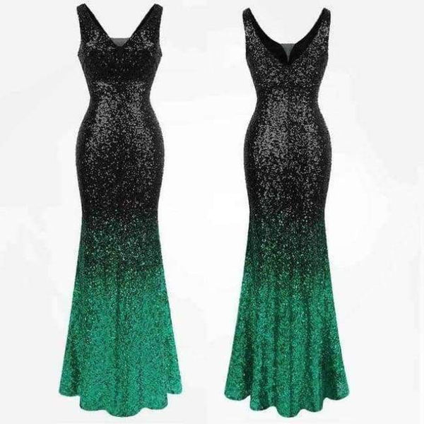 Planet Gates 382 black green / 18 Angel-fashions Sequined Gradient Sash Hollow Out Celebrity Dress Long Evening Dresses Blue 360 382