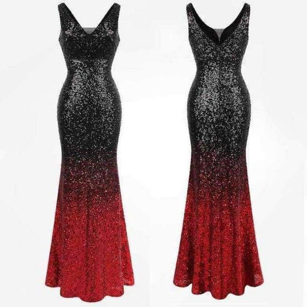 Planet Gates 382 black red / 18 Angel-fashions Sequined Gradient Sash Hollow Out Celebrity Dress Long Evening Dresses Blue 360 382