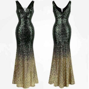 Planet Gates 382 green gold / 18 Angel-fashions Sequined Gradient Sash Hollow Out Celebrity Dress Long Evening Dresses Blue 360 382