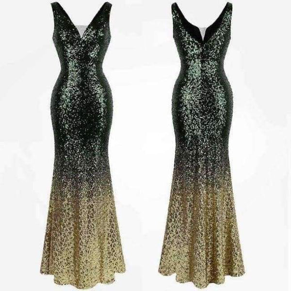 Planet Gates 382 green gold / 18 Angel-fashions Sequined Gradient Sash Hollow Out Celebrity Dress Long Evening Dresses Blue 360 382